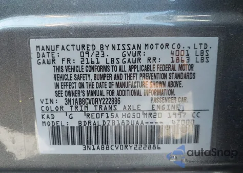 2024 Nissan Sentra Sv Xtronic Cvt z USA, uszkodzony, nr VIN 3N1AB8CV0RY222886